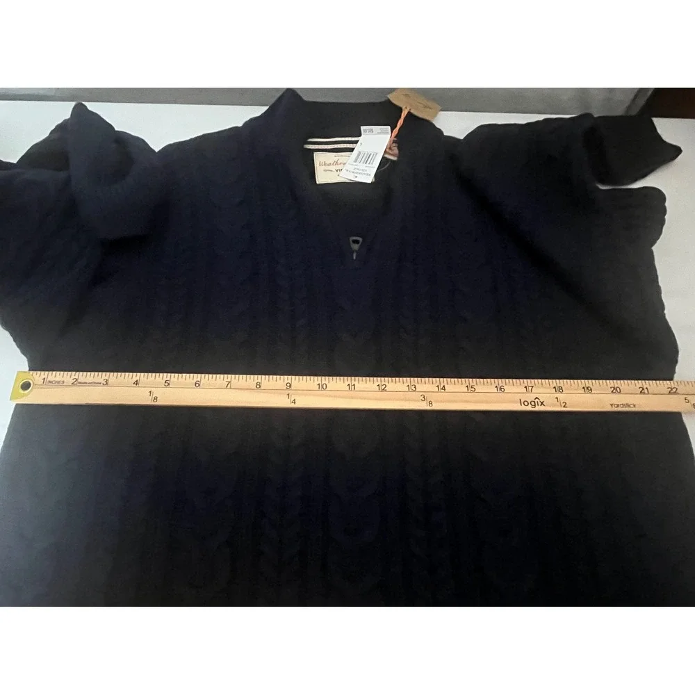 NWT Weatherproof Vintage Mens Dark Indigo Cable Knit Quarter Zip Sweater Sz Lg